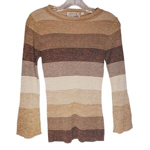 Vintage 70s Gold Metallic Striped Sweater Top Womens Small Disco Groovy Hippie